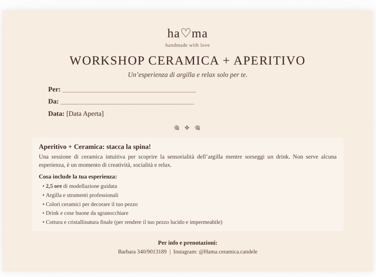 Workshop ceramica + aperitivo – 2,5 ore